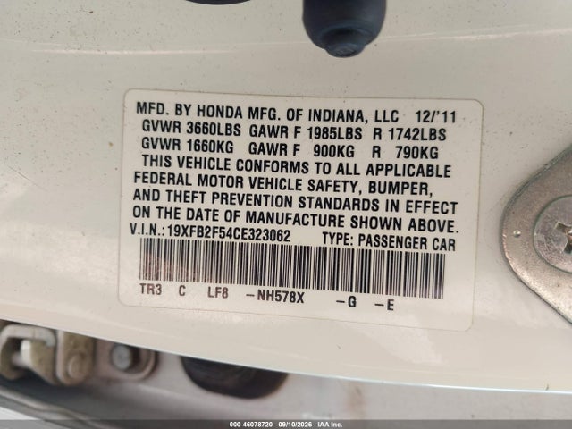 Aukcja sprzedaży 2012 Honda Civic Lx, vin: 19XFB2F54CE323062, numer aukcji: 46078720