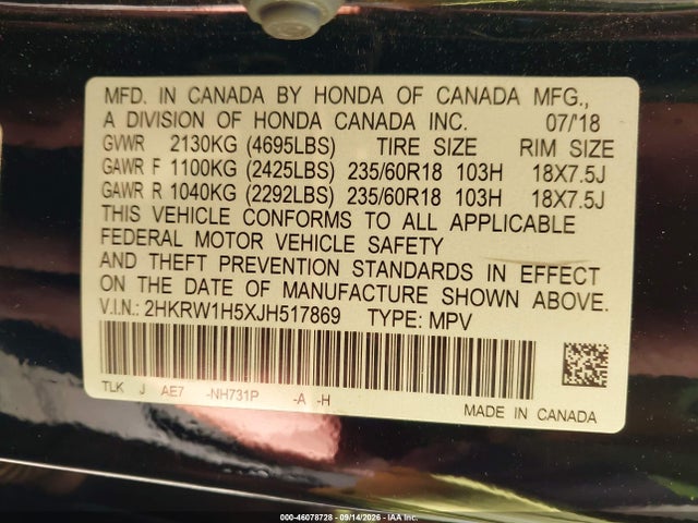 Продаж на аукціоні авто 2018 Honda Cr-v Ex, vin: 2HKRW1H5XJH517869, номер лоту: 46078728