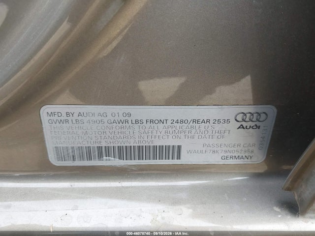 Aukcja sprzedaży 2009 Audi A4 2.0t Premium, vin: WAULF78K79N052958, numer aukcji: 46078740