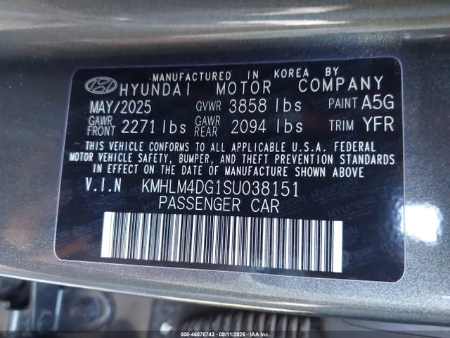 KMHLM4DG1SU038151 Hyundai Elantra Sel Sport