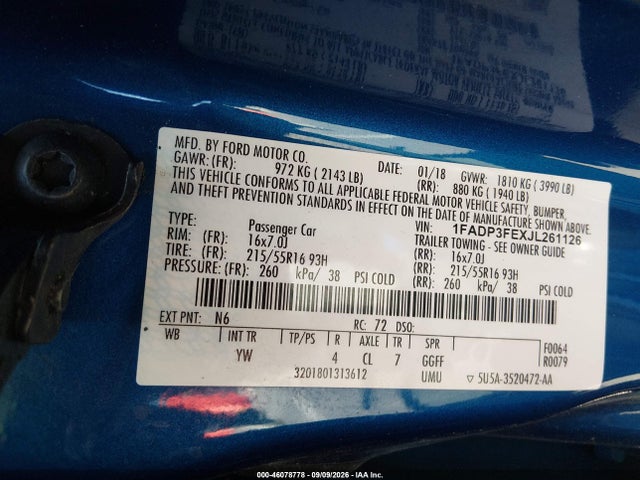 Ford FOCUS SE 2018 1FADP3FEXJL261126 Image 9