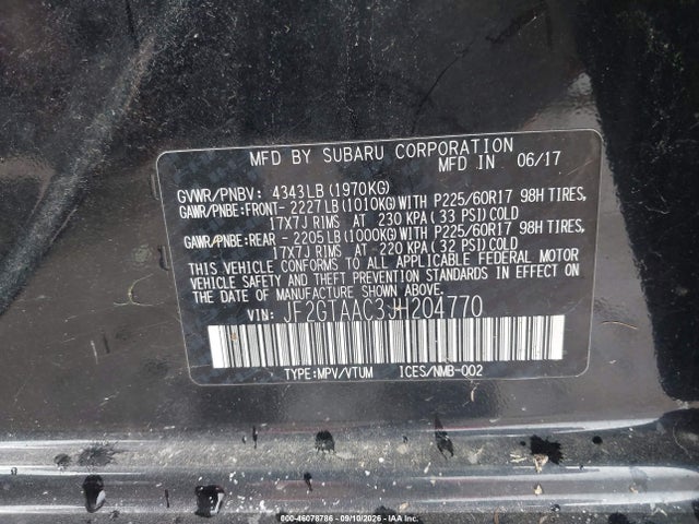 2018 Subaru Crosstrek 2.0i მანქანა იყიდება აუქციონზე, vin: JF2GTAAC3JH204770, აუქციონის ნომერი: 46078786