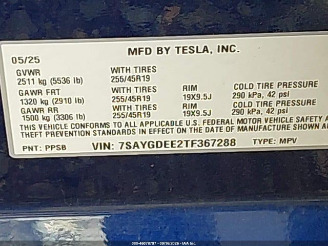 Продажа на аукционе авто 2026 Tesla Model Y All-wheel Drive/long Range Launch Series/premium All-wheel Drive, vin: 7SAYGDEE2TF367288, номер лота: 46078797