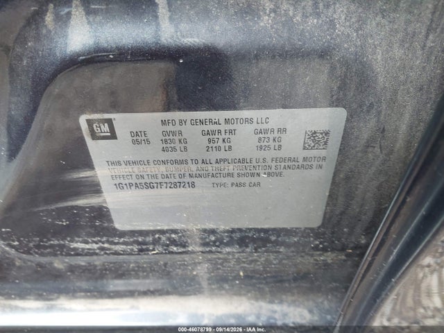 46078799 :رقم المزاد ، 1G1PA5SG7F7287218 vin ، 2015 Chevrolet Cruze Ls Auto مزاد بيع