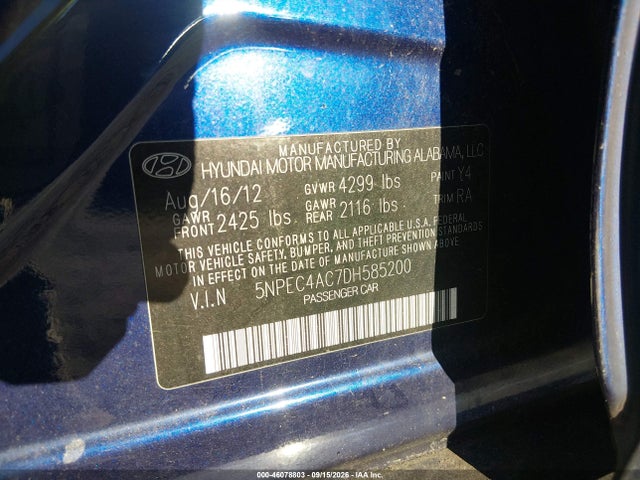 46078803 :رقم المزاد ، 5NPEC4AC7DH585200 vin ، 2013 Hyundai Sonata Limited مزاد بيع