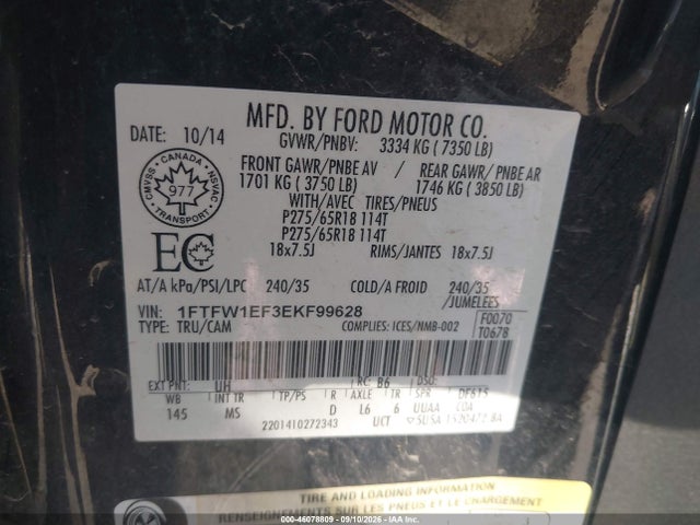 1FTFW1EF3EKF99628 Ford F-150 Xlt