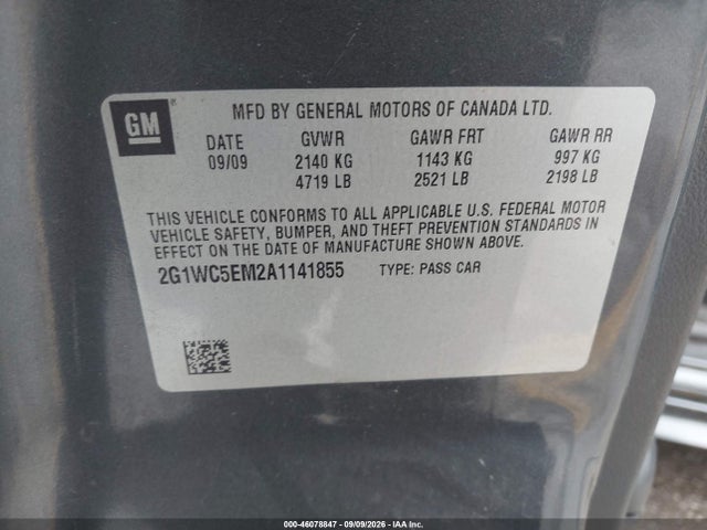46078847 :رقم المزاد ، 2G1WC5EM2A1141855 vin ، 2010 Chevrolet Impala Ltz مزاد بيع