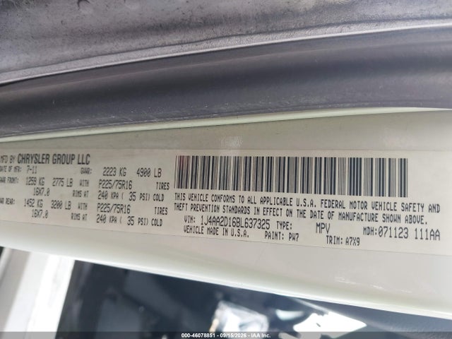 2011 Jeep Wrangler Sport მანქანა იყიდება აუქციონზე, vin: 1J4AA2D16BL637325, აუქციონის ნომერი: 46078851