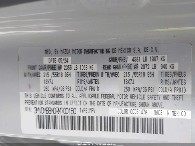 Продаж на аукціоні авто 2024 Mazda Cx-30 2.5 S Select Sport, vin: 3MVDMBBM0RM700160, номер лоту: 46078878