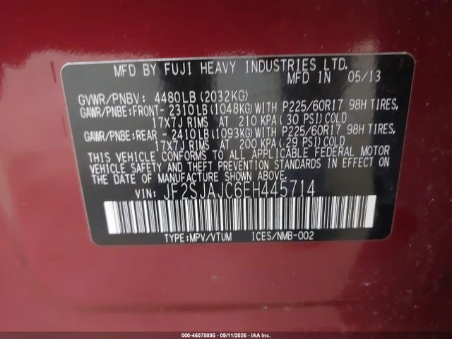 Aukcja sprzedaży 2014 Subaru Forester 2.5i Limited, vin: JF2SJAJC6EH445714, numer aukcji: 46078895