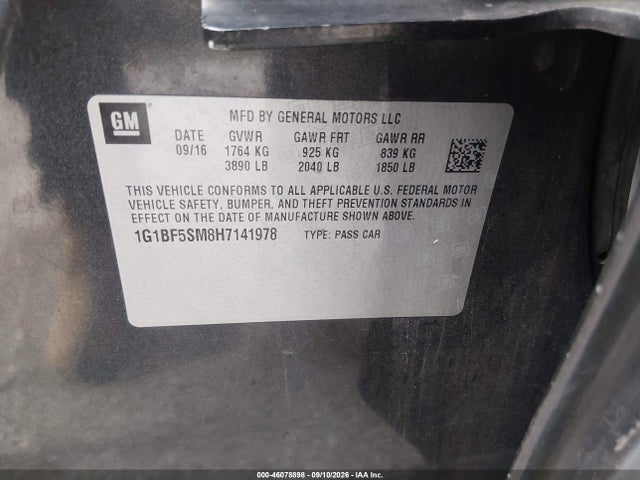 Продажа на аукционе авто 2017 Chevrolet Cruze Premier Auto, vin: 1G1BF5SM8H7141978, номер лота: 46078898