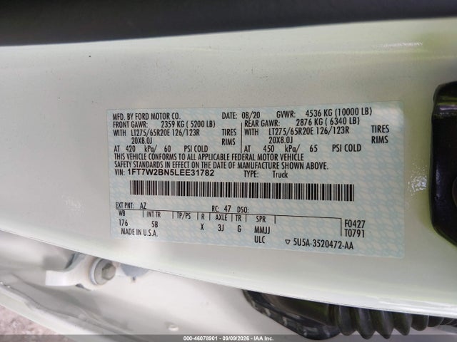 Продажа на аукционе авто 2020 Ford F-250 Lariat, vin: 1FT7W2BN5LEE31782, номер лота: 46078901