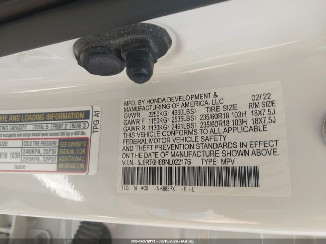 Aukcja sprzedaży 2022 Honda Cr-v Hybrid Ex-l, vin: 5J6RT6H88NL022176, numer aukcji: 46078911