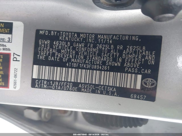Продажа на аукционе авто 2015 Toyota Camry Se, vin: 4T1BF1FK9FU894261, номер лота: 46078940