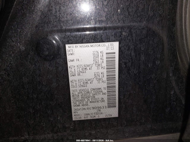 Aukcja sprzedaży 2015 Nissan Rogue S, vin: 5N1AT2ML4FC909633, numer aukcji: 46078941