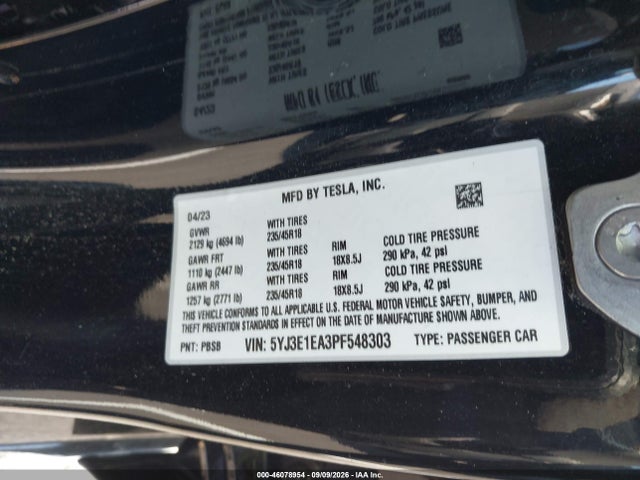 Tesla Model 3 Rear-wheel Drive 2023 5YJ3E1EA3PF548303 Image 9