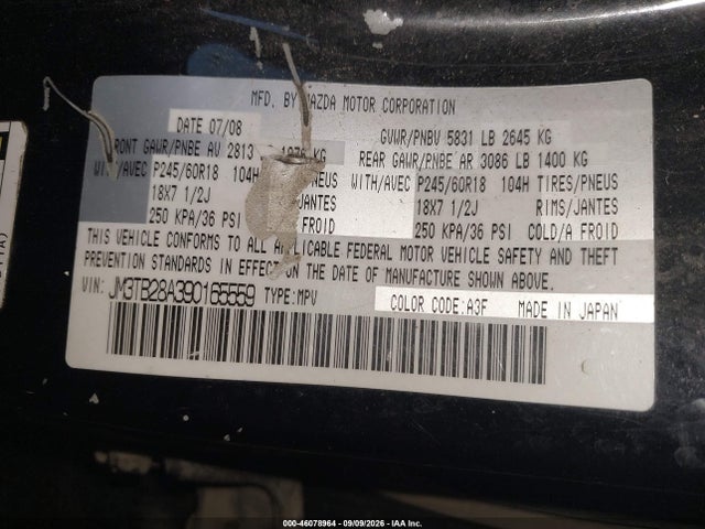Продаж на аукціоні авто 2009 Mazda Cx-9 Touring, vin: JM3TB28A390165559, номер лоту: 46078964