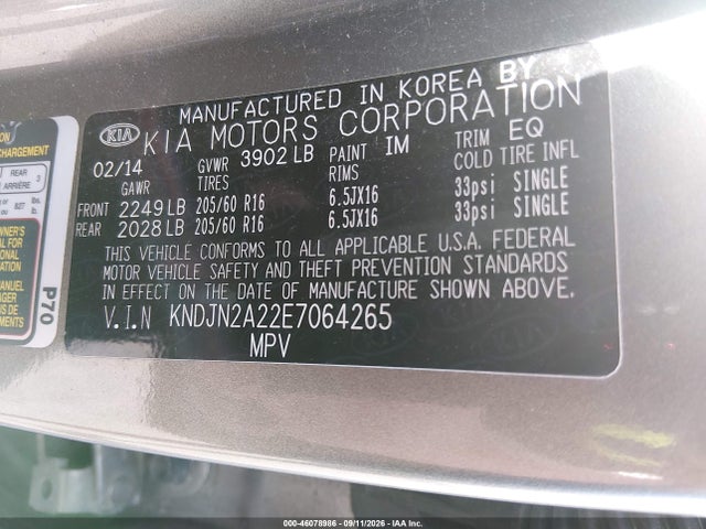 Aukcja sprzedaży 2014 Kia Soul, vin: KNDJN2A22E7064265, numer aukcji: 46078986