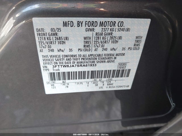Aukcja sprzedaży 2025 Ford Maverick Xlt, vin: 3FTTW8JA7SRA61933, numer aukcji: 46078999