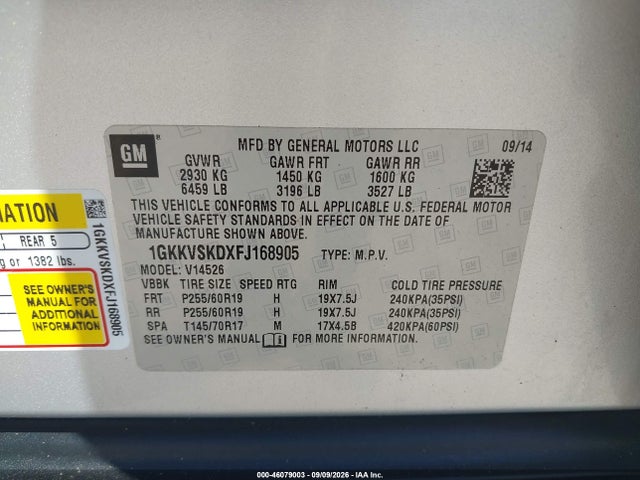 Продаж на аукціоні авто 2015 Gmc Acadia Slt-2, vin: 1GKKVSKDXFJ168905, номер лоту: 46079003