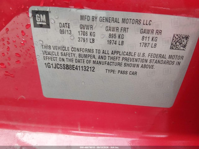 Продажа на аукционе авто 2014 Chevrolet Sonic Lt Auto, vin: 1G1JC5SB8E4113212, номер лота: 46079010