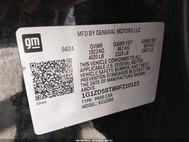 46079014 :رقم المزاد ، 1G1ZD5ST8RF210123 vin ، 2024 Chevrolet Malibu Fwd 1lt مزاد بيع