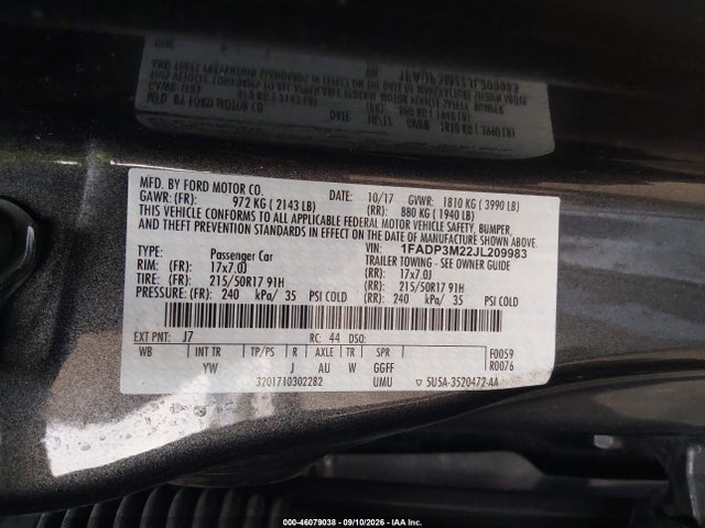 Продажа на аукционе авто 2018 Ford Focus Sel, vin: 1FADP3M22JL209983, номер лота: 46079038