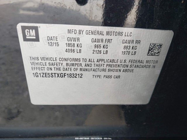Продаж на аукціоні авто 2016 Chevrolet Malibu 1lt, vin: 1G1ZE5STXGF183212, номер лоту: 46079049