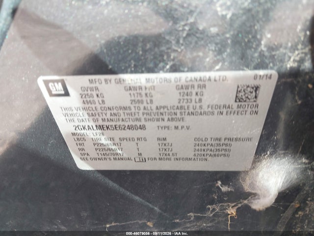 Продажа на аукционе авто 2014 Gmc Terrain Sle-1, vin: 2GKALMEK5E6248048, номер лота: 46079056