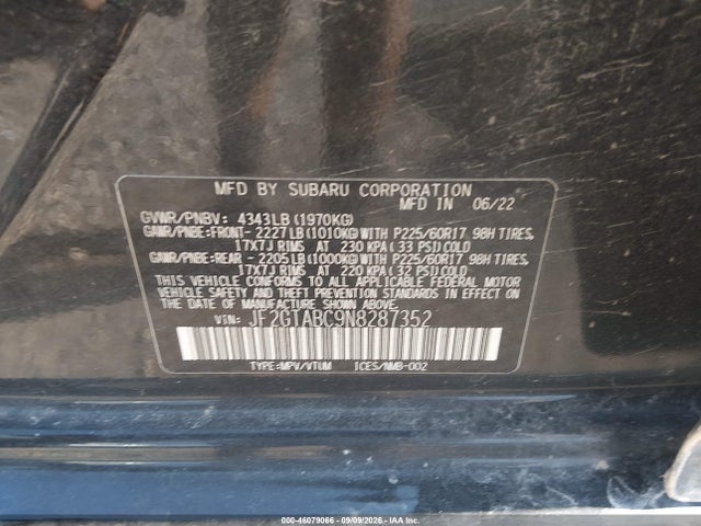 Продажа на аукционе авто 2022 Subaru Crosstrek, vin: JF2GTABC9N8287352, номер лота: 46079066