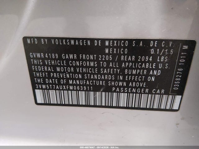 Продажа на аукционе авто 2015 Volkswagen Golf Gti 2.0t Se 4-door, vin: 3VW5T7AUXFM063911, номер лота: 46079067