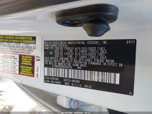 Aukcja sprzedaży 2011 Toyota Venza Base V6, vin: 4T3BK3BB9BU050056, numer aukcji: 46079069