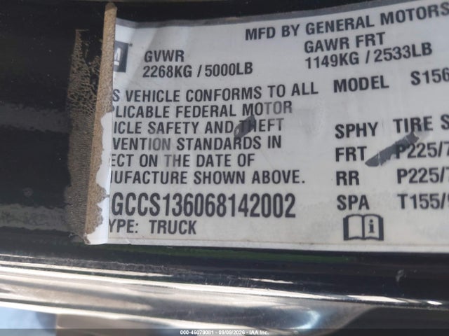 46079081 :رقم المزاد ، 1GCCS136068142002 vin ، 2006 Chevrolet Colorado Lt مزاد بيع