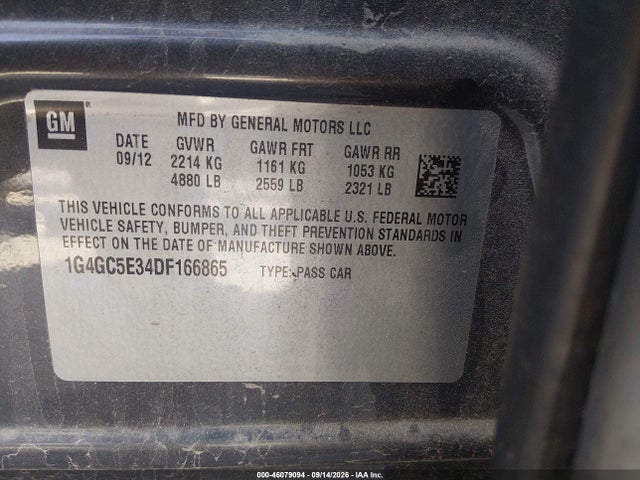 2013 Buick Lacrosse Leather Group მანქანა იყიდება აუქციონზე, vin: 1G4GC5E34DF166865, აუქციონის ნომერი: 46079094