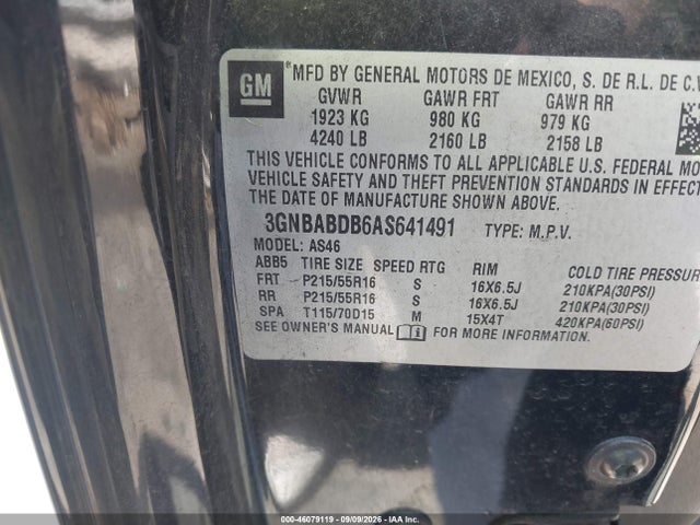 46079119 :رقم المزاد ، 3GNBABDB6AS641491 vin ، 2010 Chevrolet Hhr Lt مزاد بيع