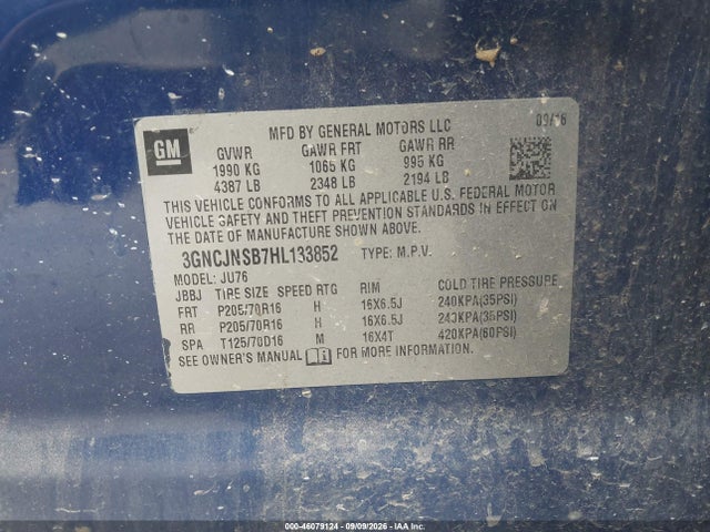 Продаж на аукціоні авто 2017 Chevrolet Trax Ls, vin: 3GNCJNSB7HL133852, номер лоту: 46079124