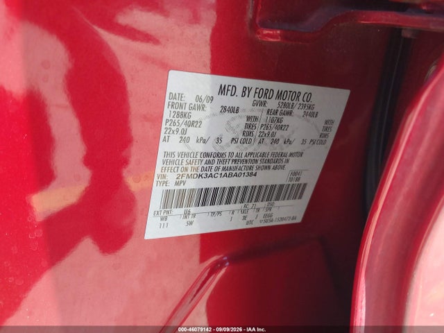 46079142 :رقم المزاد ، 2FMDK3AC1ABA01384 vin ، 2010 Ford Edge Sport مزاد بيع