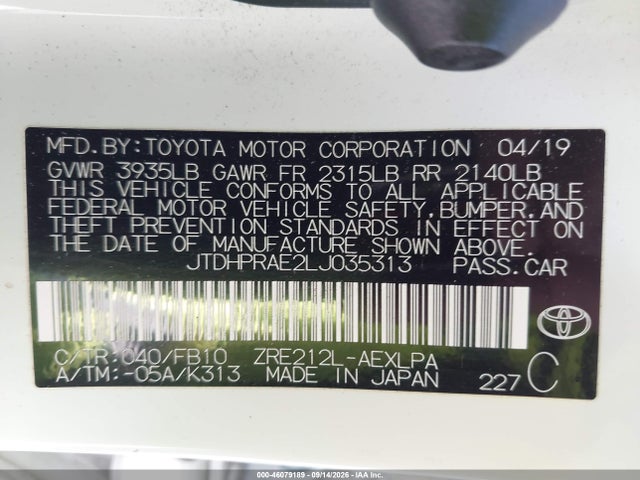 Toyota COROLLA LE 2020 JTDHPRAE2LJ035313 Image 9