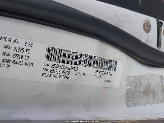 2010 Dodge Charger Sxt მანქანა იყიდება აუქციონზე, vin: 2B3CA3CVXAH108403, აუქციონის ნომერი: 46079218