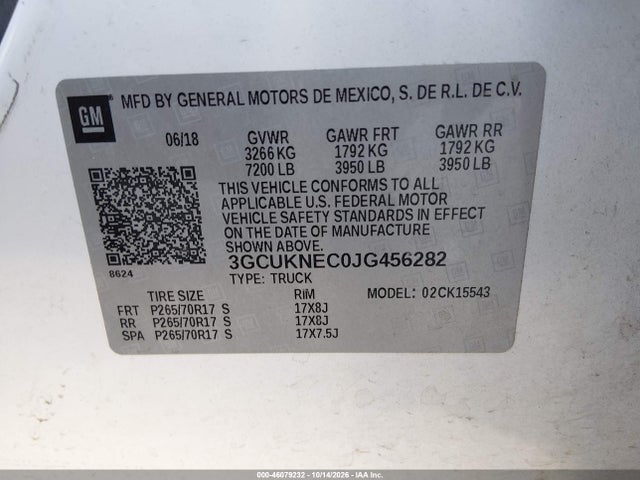 Aukcja sprzedaży 2018 Chevrolet Silverado 1500 Wt, vin: 3GCUKNEC0JG456282, numer aukcji: 46079232