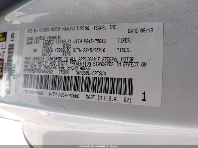 5TFRX5GN7KX162252 Toyota Tacoma Sr