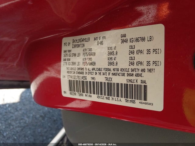 2007 Dodge Ram 1500 Slt მანქანა იყიდება აუქციონზე, vin: 1D7HA18217S114556, აუქციონის ნომერი: 46079250