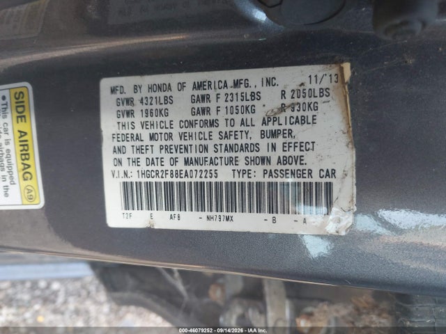 Aukcja sprzedaży 2014 Honda Accord Ex-l, vin: 1HGCR2F88EA072255, numer aukcji: 46079252