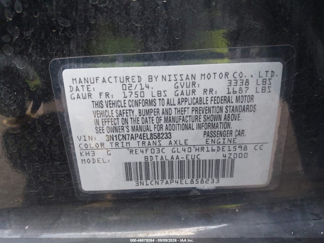 Nissan Versa 1.6 S 2014 3N1CN7AP4EL858233 Image 9