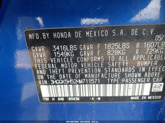 46079299 :رقم المزاد ، 3HGGK5H52HM711571 vin ، 2017 Honda Fit Lx مزاد بيع