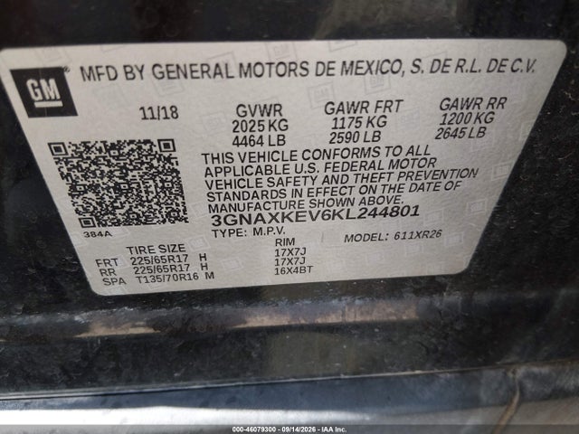 Chevrolet EQUINOX LT 2019 3GNAXKEV6KL244801 Image 9