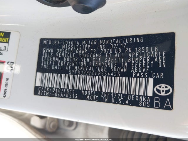 Продаж на аукціоні авто 2017 Toyota Corolla Le, vin: 5YFBURHE0HP654435, номер лоту: 46079305