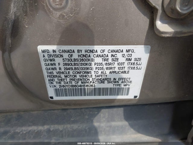 Продаж на аукціоні авто 2004 Acura Mdx, vin: 2HNYD18604H516263, номер лоту: 46079315