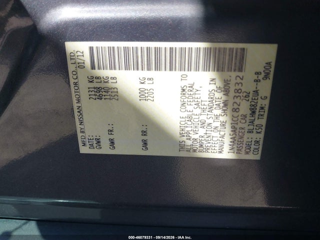 46079331 :رقم المزاد ، 1N4AA5AP1CC823832 vin ، 2012 Nissan Maxima 3.5 Sv مزاد بيع