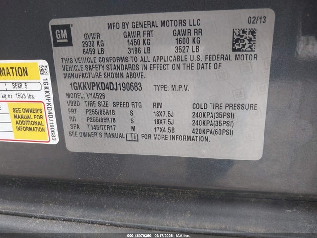 Продажа на аукционе авто 2013 Gmc Acadia Sle-2, vin: 1GKKVPKD4DJ190683, номер лота: 46079360